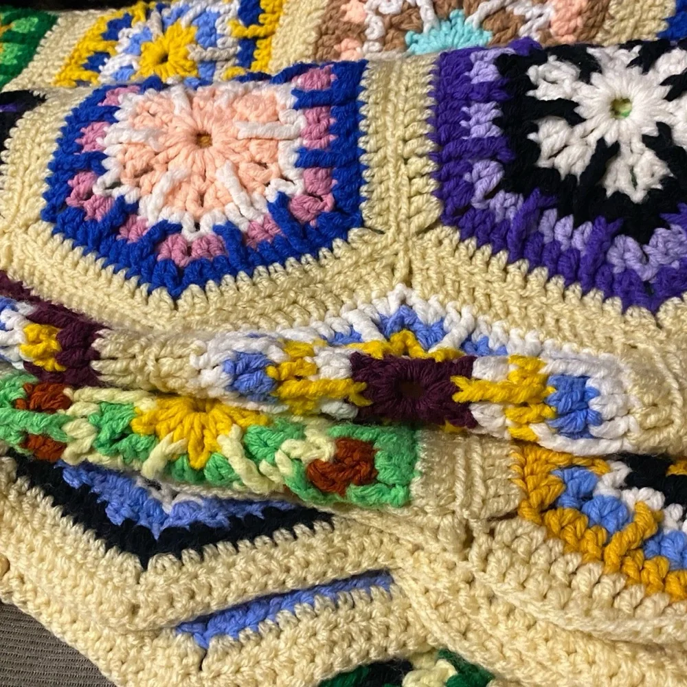 Handmade Multicolor Crochet granny hexagon square throw blanket 50 x 64